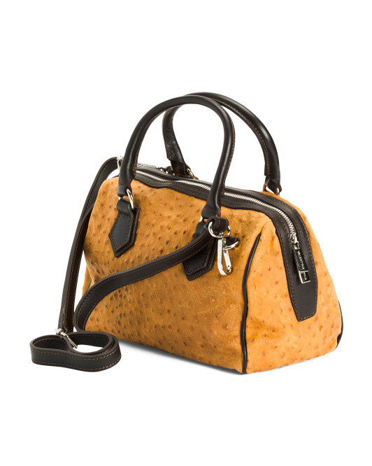 VALENTINA Italy Leather Ostrich Speedy Bag borsa in pelle cuoio Brown