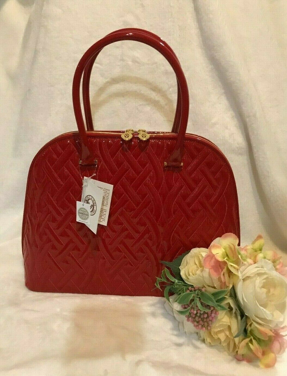 Lipstick Red Bag w Swarovski Crystals Italy Patent Leather Valentino Orlandi