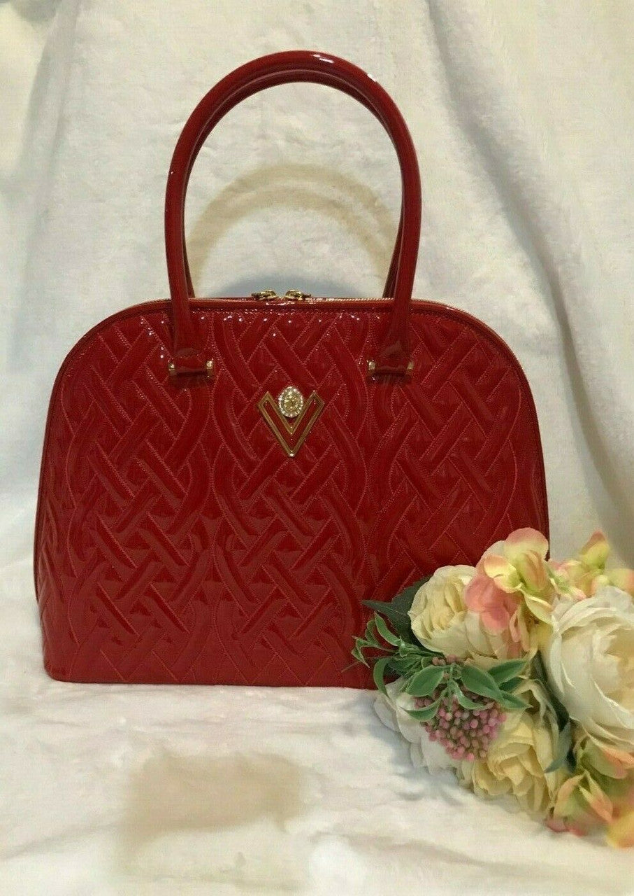 Lipstick Red Bag w Swarovski Crystals Italy Patent Leather Valentino Orlandi