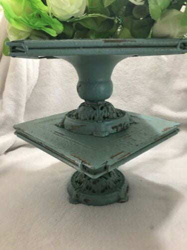 Square Metal Rustic Tray Stand Distressed Tiffany Pedestal Cake Stand Center pc