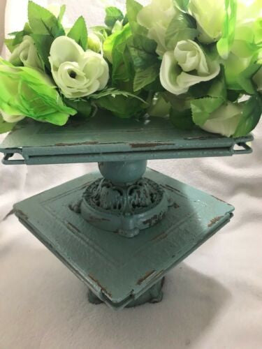 Square Metal Rustic Tray Stand Distressed Tiffany Pedestal Cake Stand Center pc