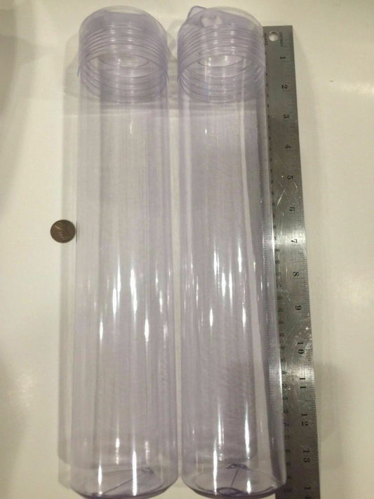 Extra large clear plastic tube container with screw-on hang cap