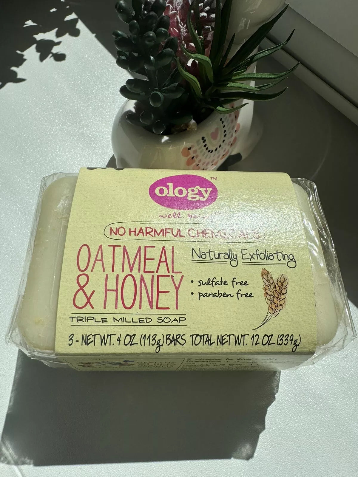 Ology Oatmeal & Honey Soap, Natural Exfoliating, Triple Milled, Sulfate-Free, Paraben-Free, 3 Bars, 4 oz each