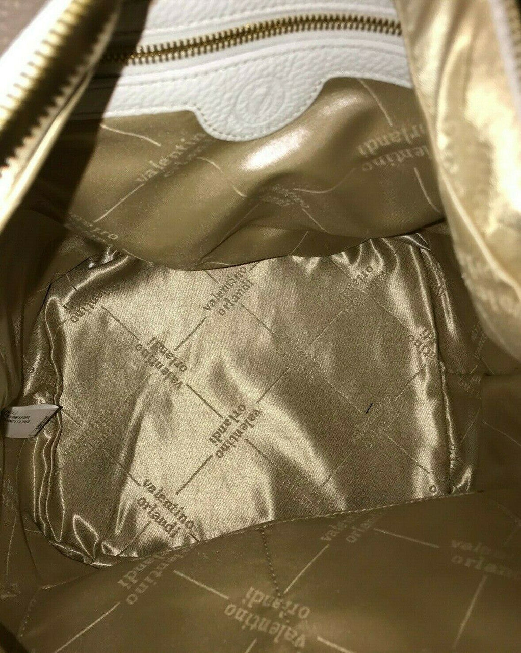 Valentino Orlandi convertible leather backpack with Swarovski crystals in white and taupe – handmade in Italy

