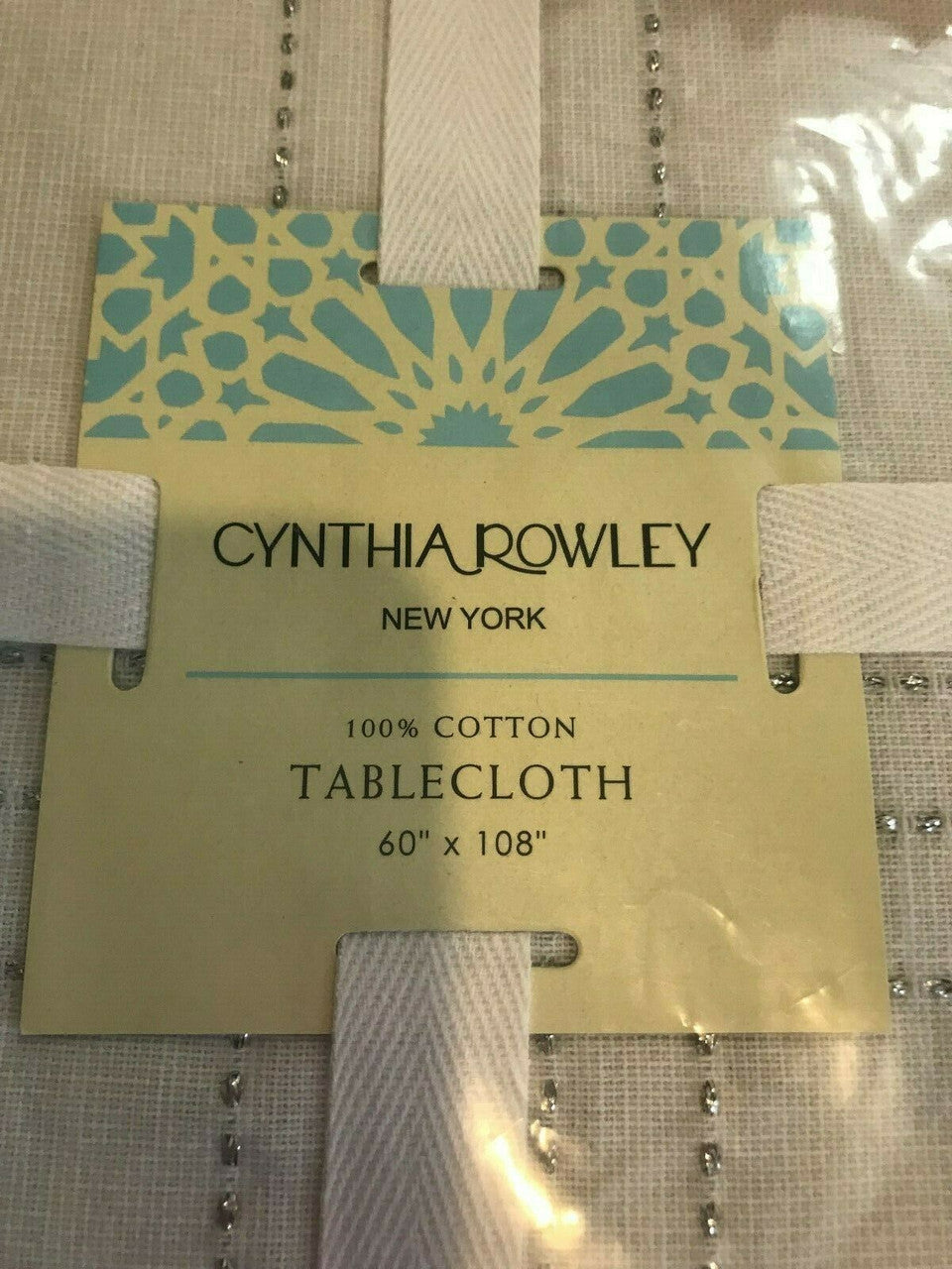 Cynthia Rowley TABLECLOTH 60"x 108" Silver Metallic Teshi Chambray