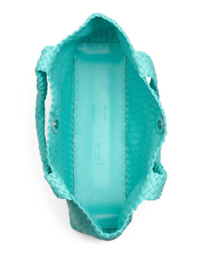 Falor Woven leather handbag tote w/ pouch AQUA F7349 teal blue ITAALE