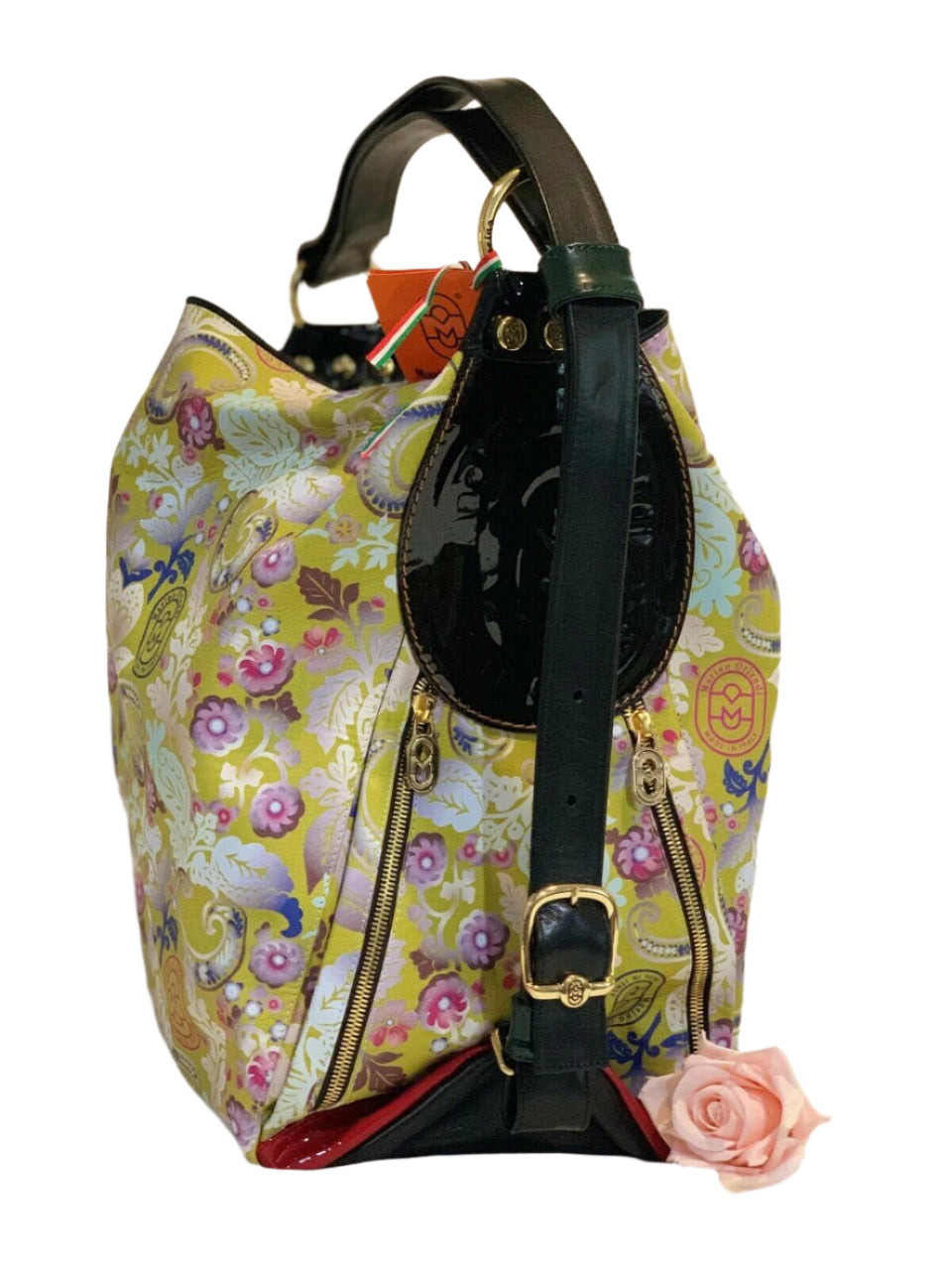 Marino Orlandi floral leather convertible backpack handbag made in Italy