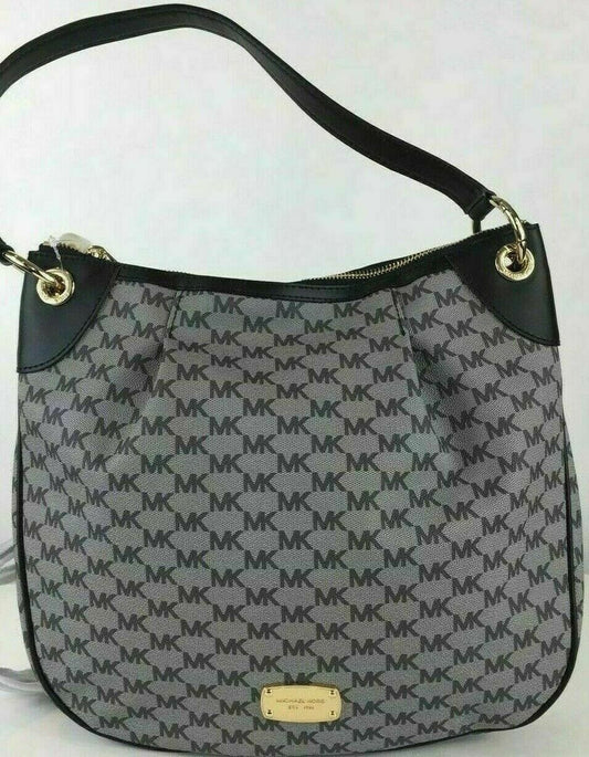 Jet Set Large Convertible Shoulder Tote Bag Purse Black Gray