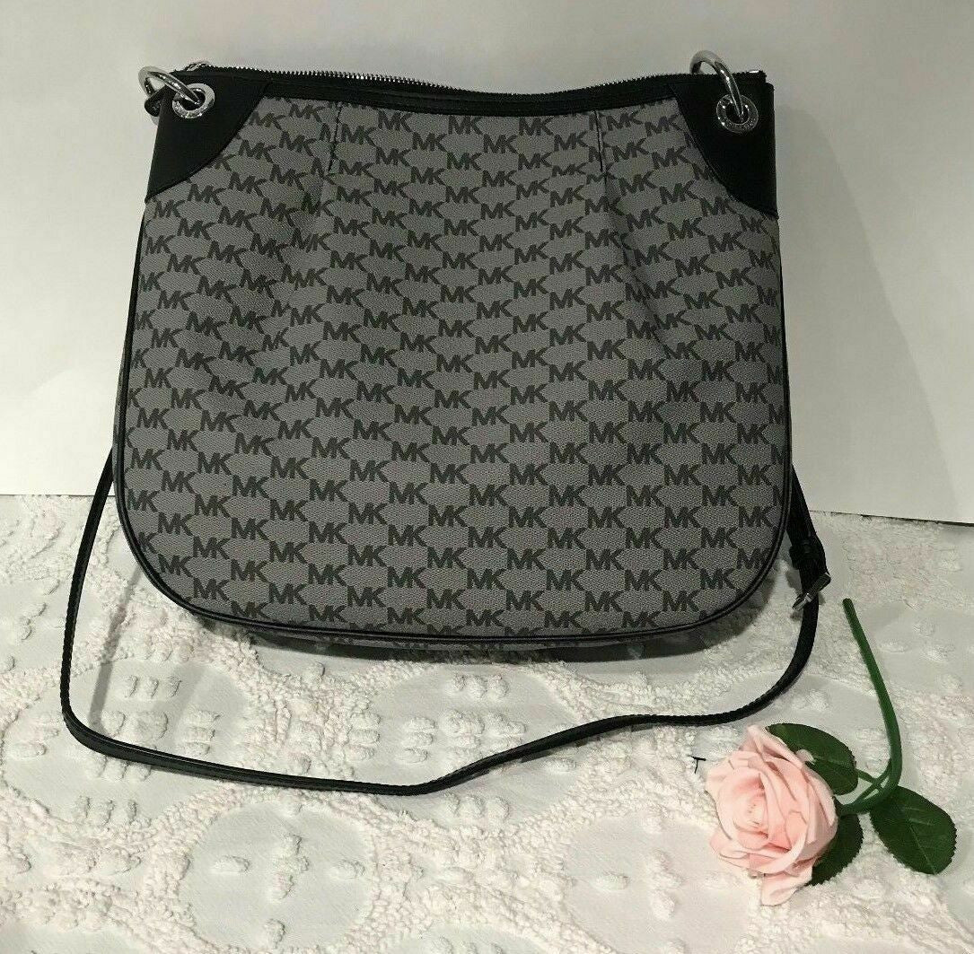 Jet Set Large Convertible Shoulder Tote Bag Purse Black Gray
