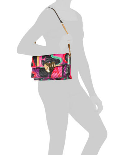 Luxury multi-color leather shoulder bag with heart accent and gold hardware – quilted design, made in Italy