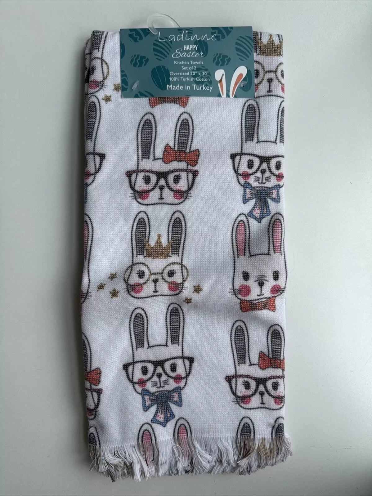 Set of 2 Happy Easter Kitchen Towels – Oversized 20” x 30” | 100% Turkish Cotton