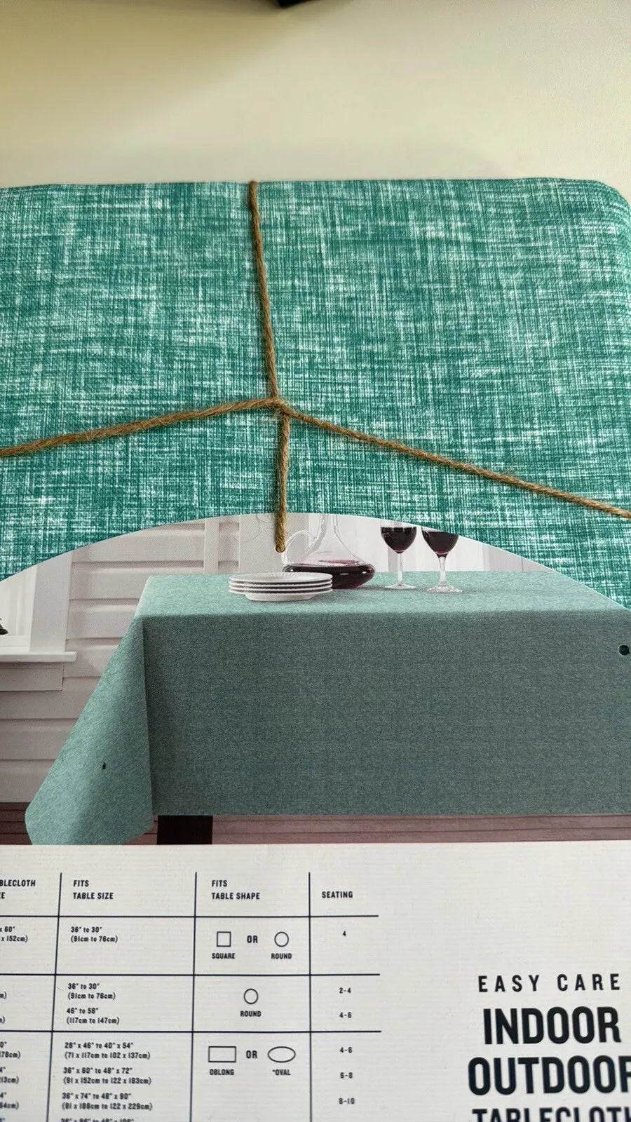 Tablecloth Woven Cross Dyed  60" x 84" | Water & Fade Resistant, Green/Blue