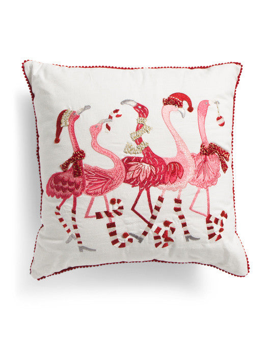 K&K 18x18 Dancing Christmas Flamingos Pillow