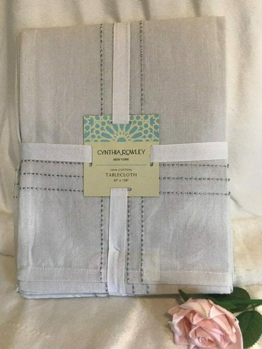 Cynthia Rowley TABLECLOTH 60"x 108" Silver Metallic Teshi Chambray