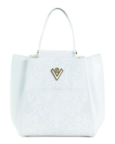Swarovski Crystals White Leather Handbag Satchel Shoulder Valentino Orlandi