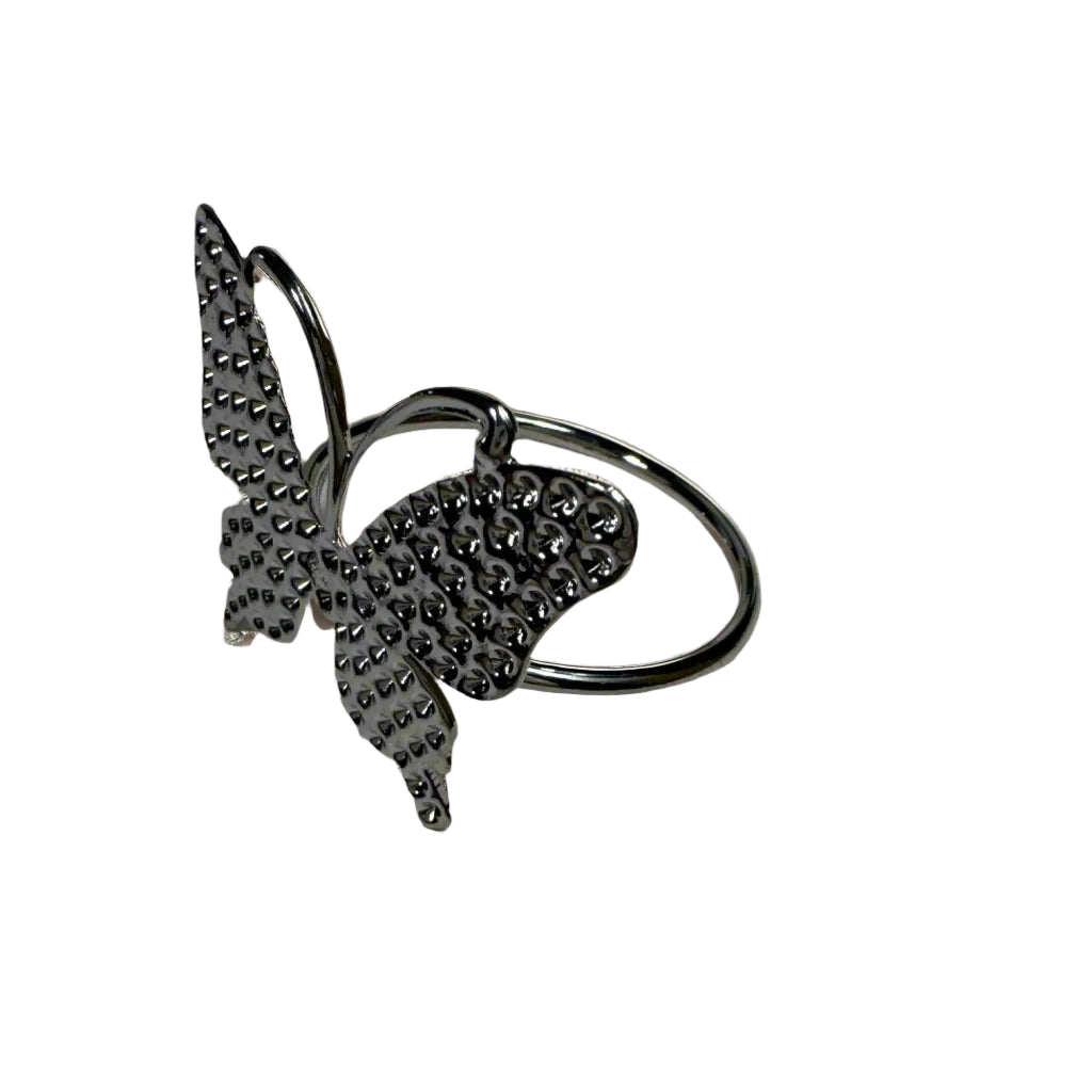 Set of 6 silver butterfly napkin rings 

