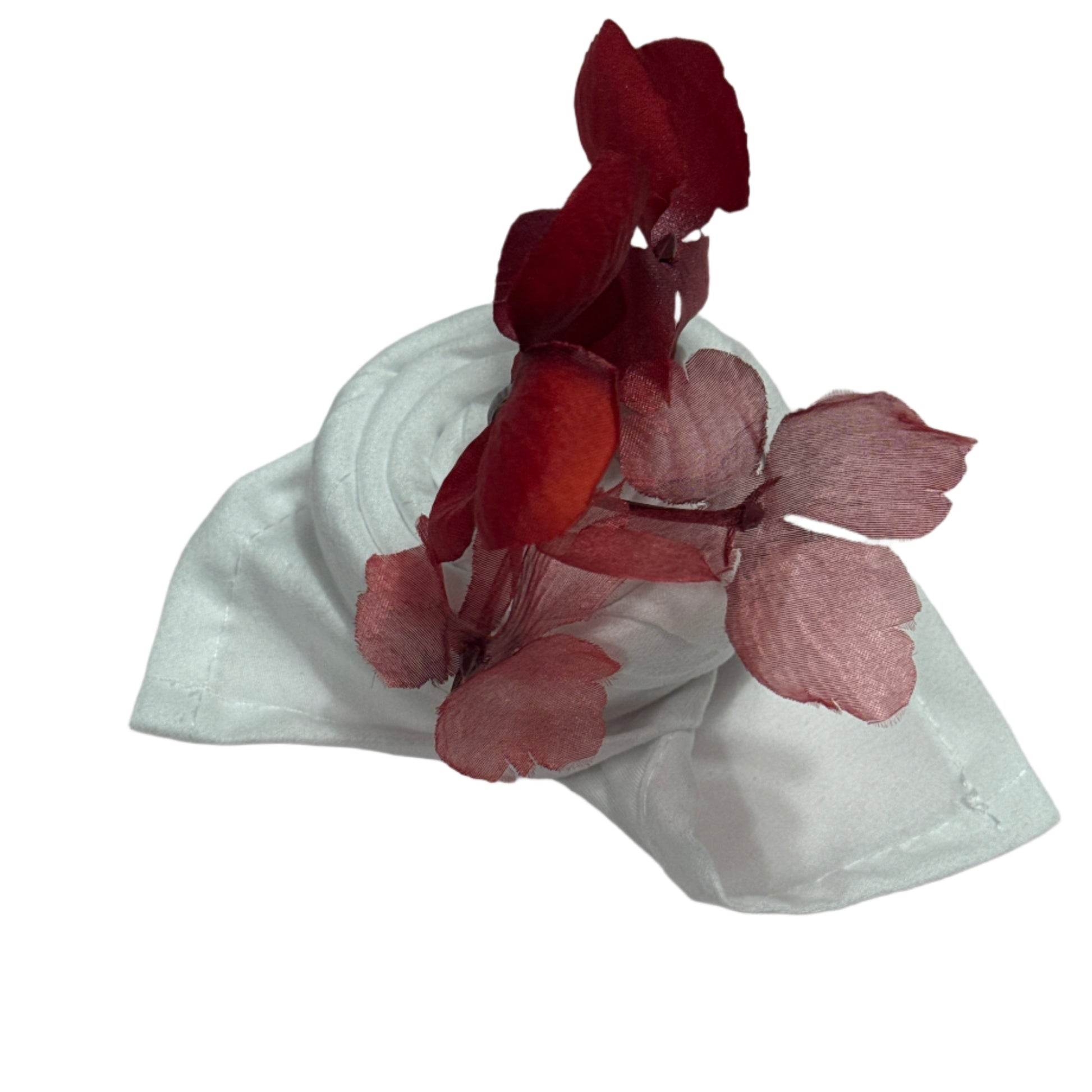 White polyester cloth napkins 18 x 18 inches set of eight by Monarch Linens shown folded and styled for formal and everyday table settings