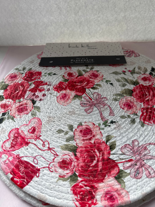 Placemats 15" Diameter Set of 4 Floral Round