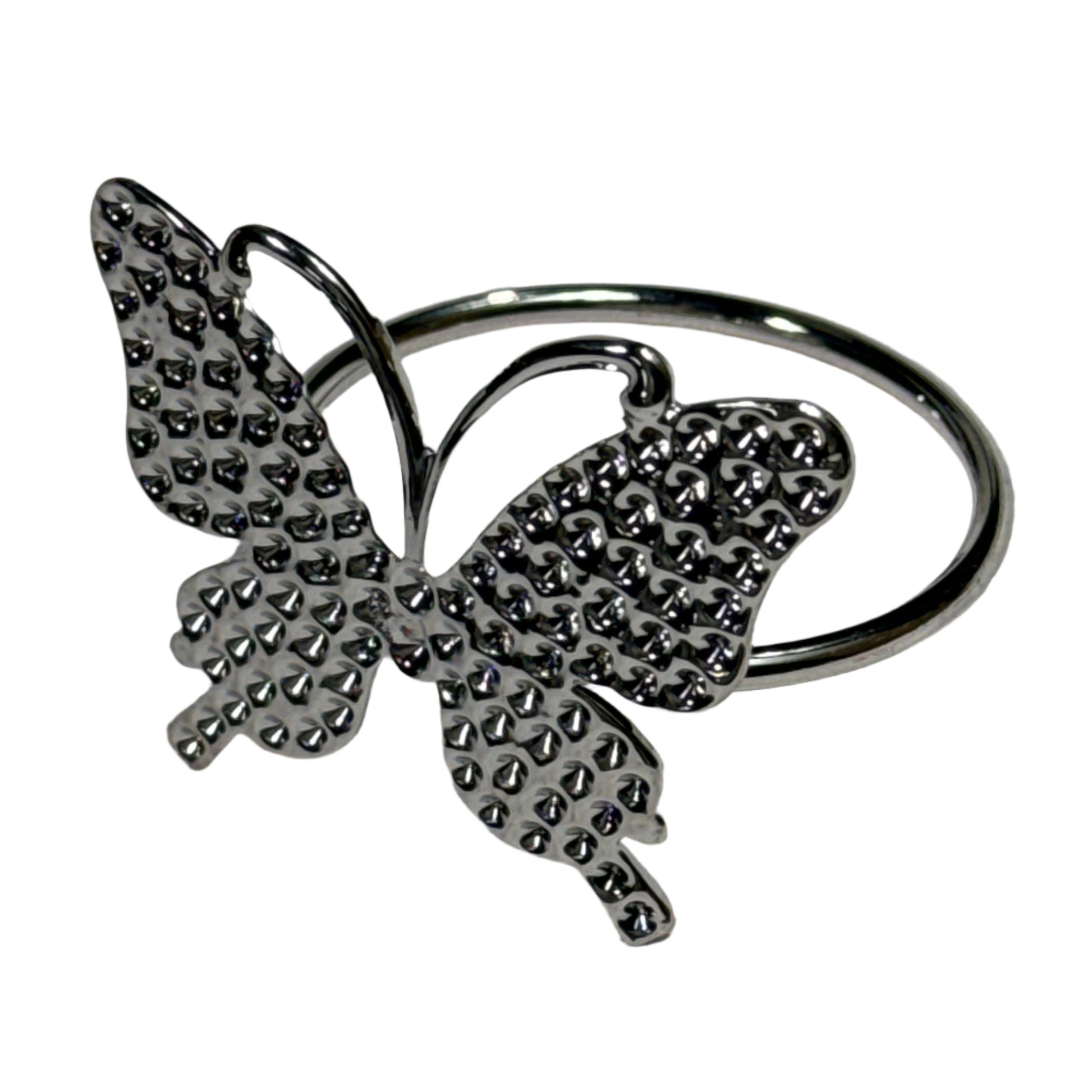 Set of 6 silver butterfly napkin rings 

