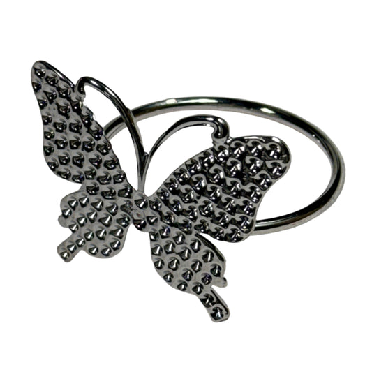 Set of 6 silver butterfly napkin rings 

