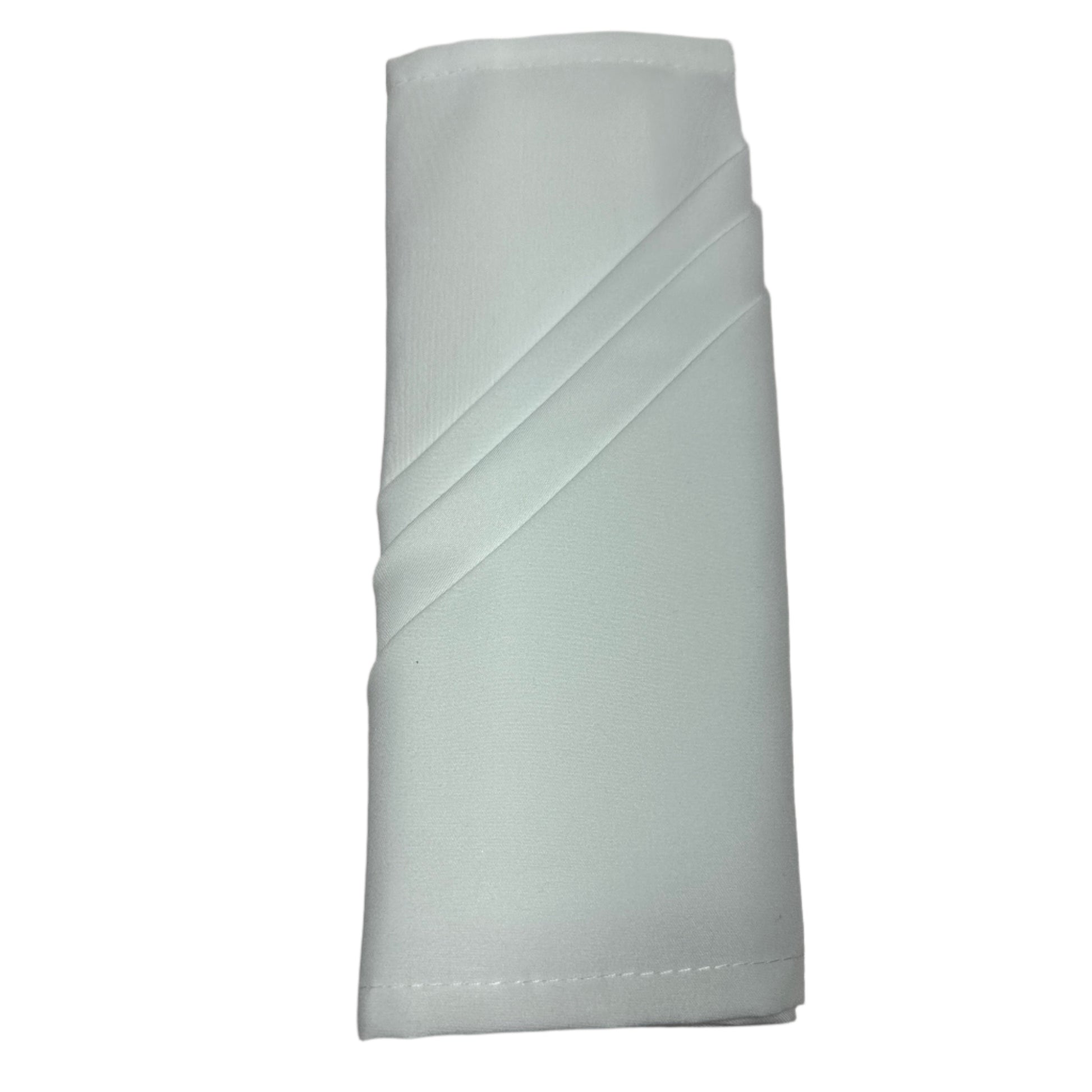 White polyester cloth napkins 18 x 18 inches set of eight by Monarch Linens shown folded and styled for formal and everyday table settings