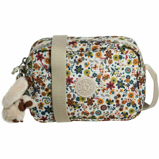 Kipling Daphne crossbody bag in Chatty Daisies print, 5.5″ × 8″ nylon handbag with adjustable strap, zip closure, and gorilla keychain.