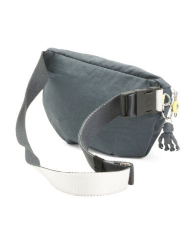 Kipling Fresh Waist Pack in Grey Slate with adjustable strap, zip closure, interior pocket, and monkey charm.