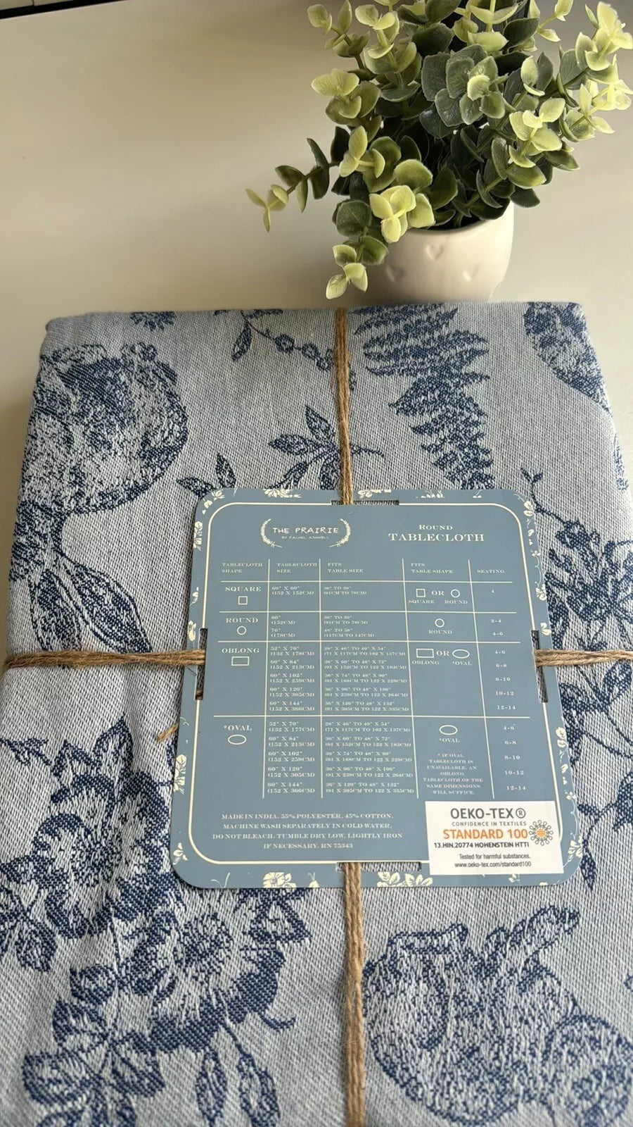 Tablecloth Rachel Ashwell Bunny Field Jacquard  Oblong 60" x 84" | Blue, Cotton-Poly Blend