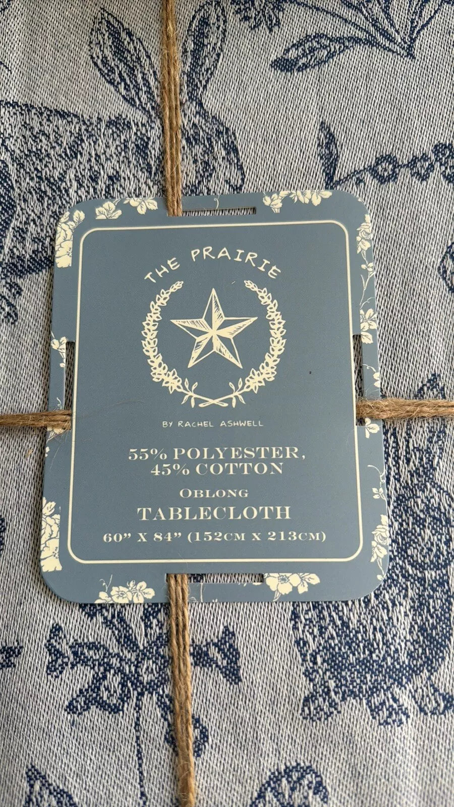 Tablecloth Rachel Ashwell Bunny Field Jacquard  Oblong 60" x 84" | Blue, Cotton-Poly Blend