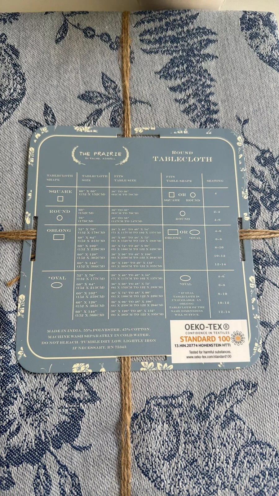 Tablecloth Rachel Ashwell Bunny Field Jacquard  Oblong 60" x 84" | Blue, Cotton-Poly Blend