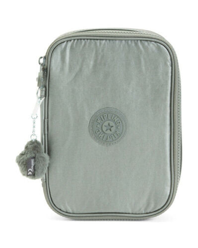 KIPLING 100 Pens Nylon Accessory Pencil Case Metallic Stoney GM