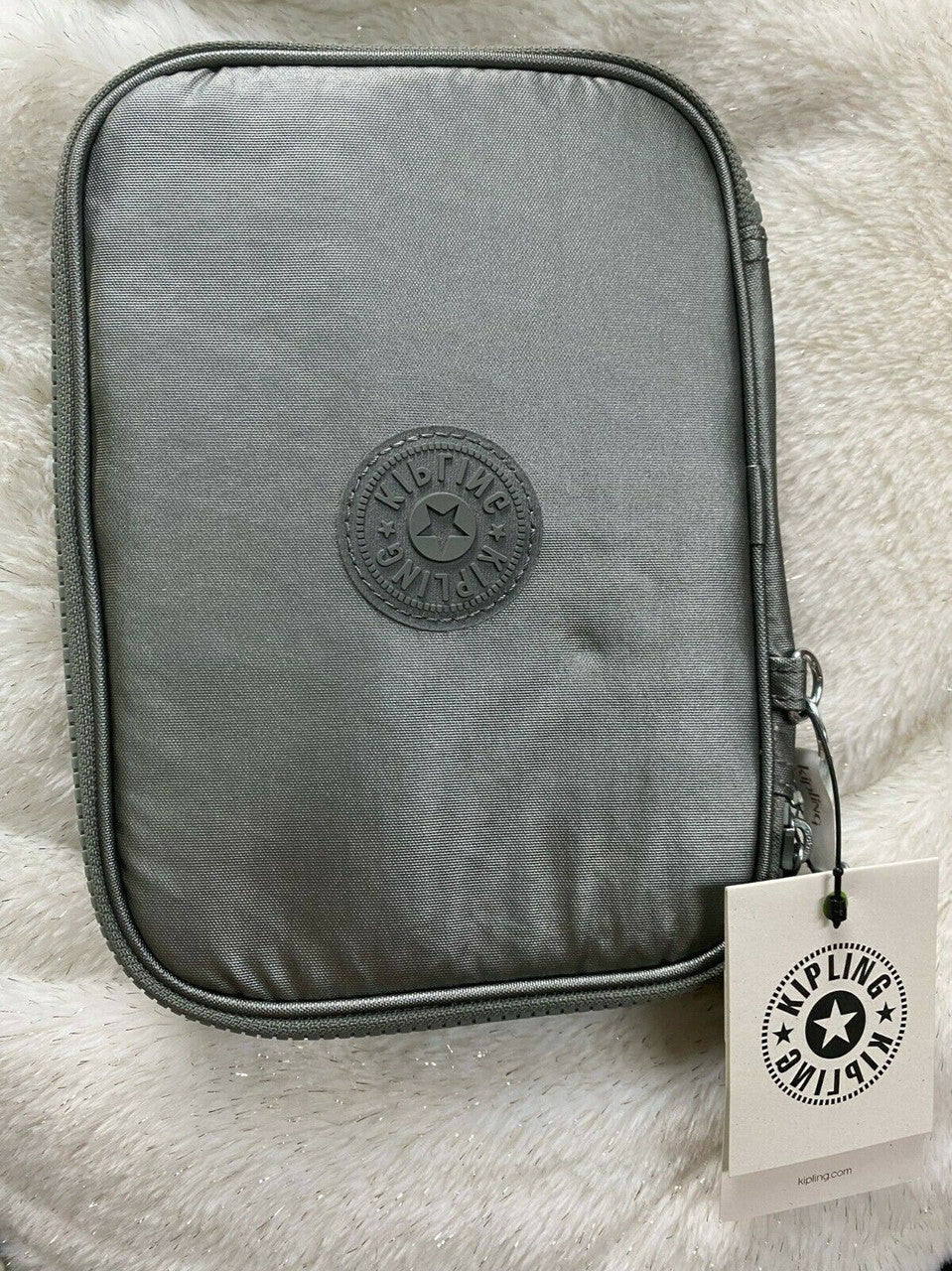 KIPLING 100 Pens Nylon Accessory Pencil Case Metallic Stoney GM