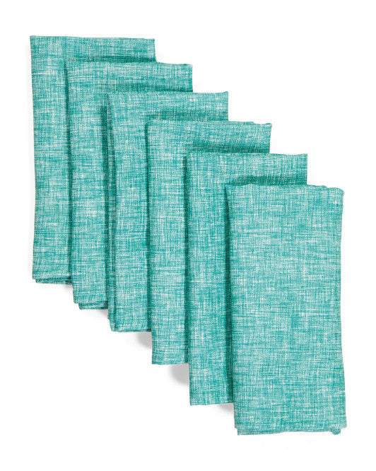 Set of 6 woven cross-dyed polyester napkins by Tommy Bahama in teal blue color