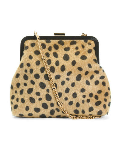 Framed Cheetah Print Handbag With Shoulder Chain Strap wristlet JOSEPH D'AREZZO