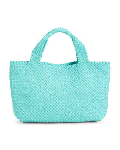Falor Woven leather handbag tote w/ pouch AQUA F7349 teal blue ITAALE