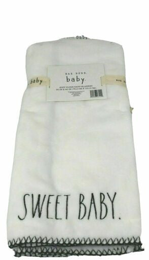 Rae Dunn white baby blanket with Sweet Baby text