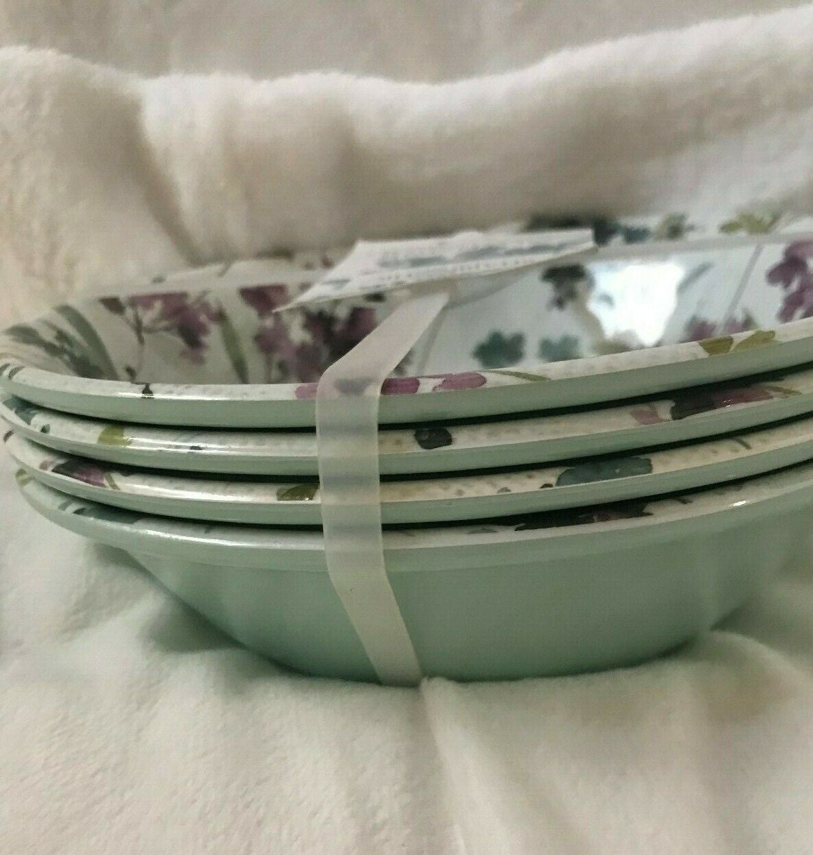 Shabby Chic 4 pcs Spring Floral Lilac Melamine 7.5" BOWLS Plates Appetizer