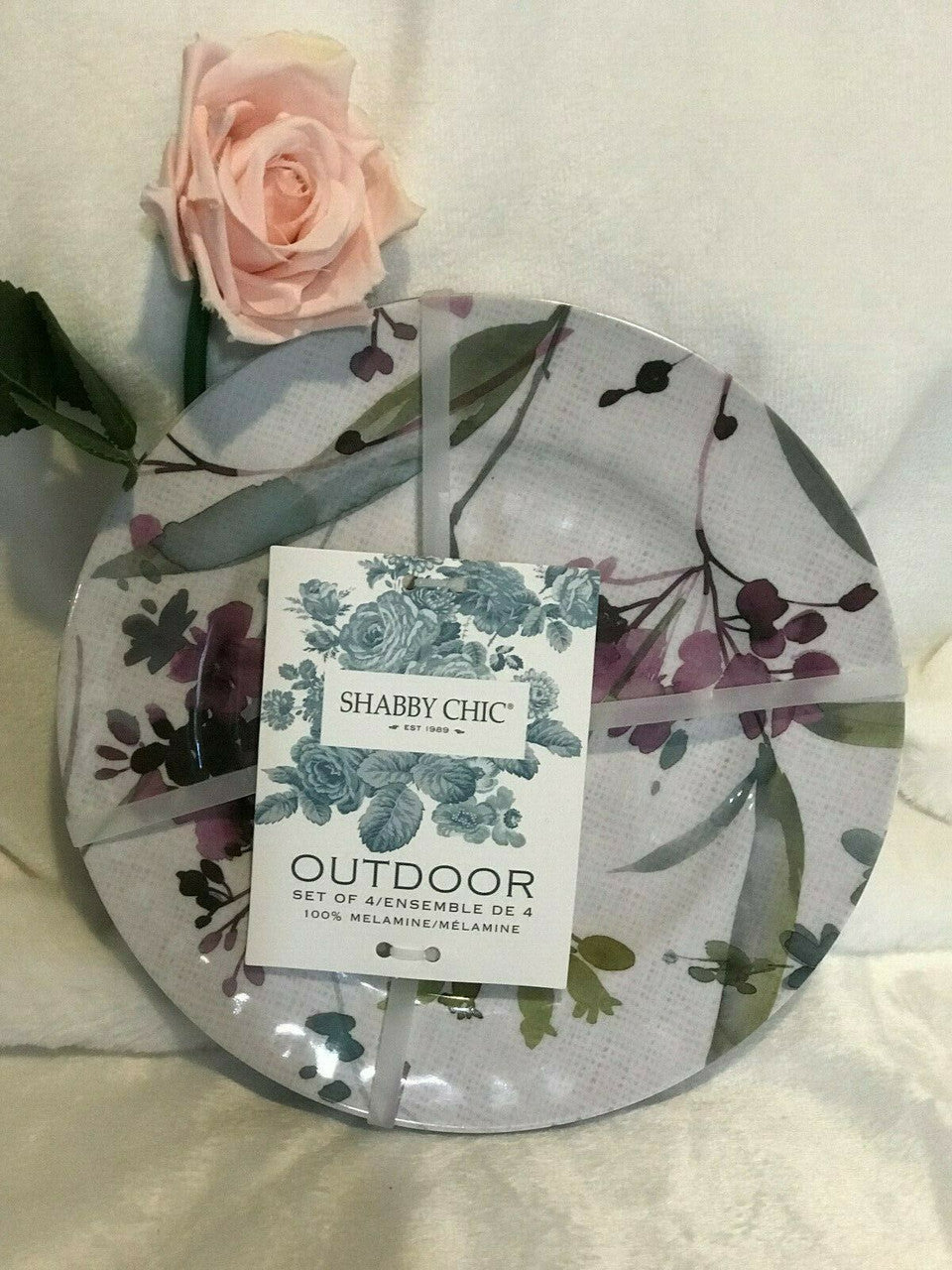Floral Lilac Melamine 4 pcs Shabby Chic Spring 8.5" Plates Appetizer