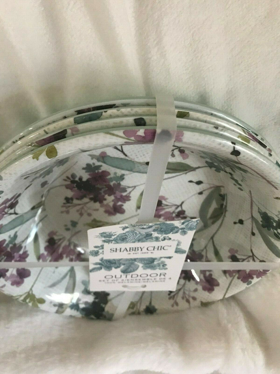 Shabby Chic 4 pcs Spring Floral Lilac Melamine 7.5" BOWLS Plates Appetizer