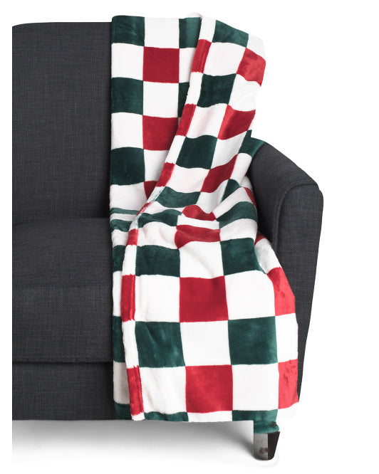 Throw Blanket Oversized Plush Checkered Two-Tone Design, 50” x 70”
