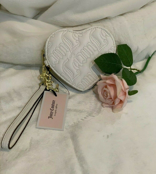 Leather Hear Lipstick Purse Wristlet White Wallet Juicy Couture