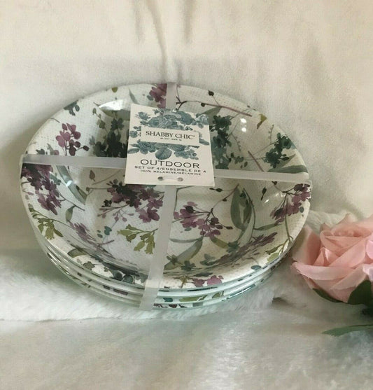 Shabby Chic 4 pcs Spring Floral Lilac Melamine 7.5" BOWLS Plates Appetizer