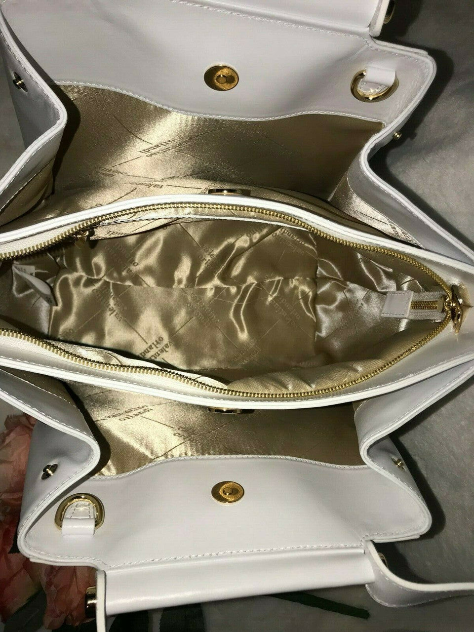 Swarovski Crystals White Leather Handbag Satchel Shoulder Valentino Orlandi