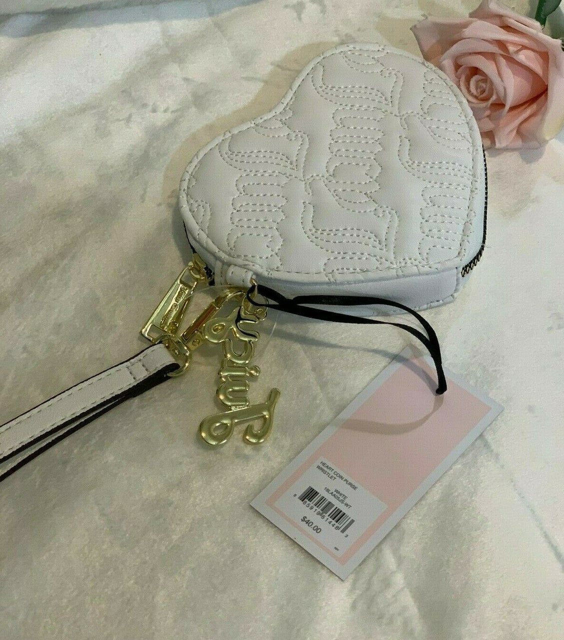 Leather Hear Lipstick Purse Wristlet White Wallet Juicy Couture