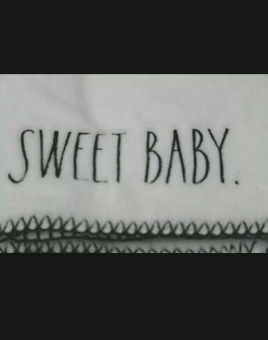 Rae Dunn white baby blanket with Sweet Baby text